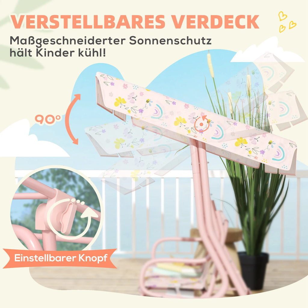 AIYAPLAY Children's Porch Swing Steel Frame 2 Seats 60kg Load Pink, Children's Swing, Outdoor Swing