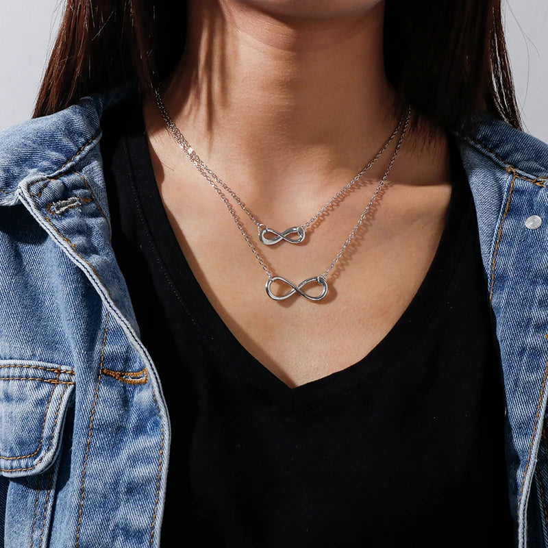 Aihua Fashion Infinity Pendant Necklace for Women Gold Silver Color Chains Infinity Symbol Party Collares Jewelry on the Neck