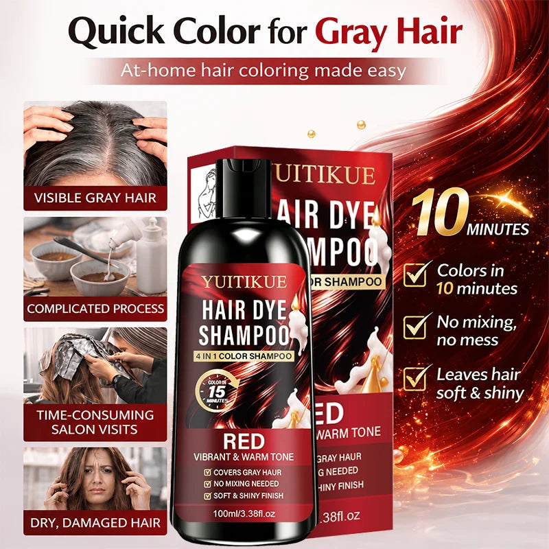 100ml Red 4IN1 Hair Color Shampoo 15 Mins Fast Dye Cover Grey Hair