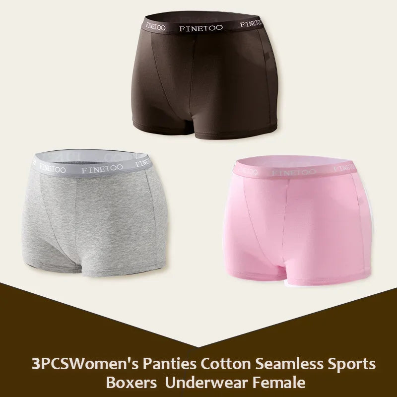 3Pcs Women's Panties Cotton Seamless Sports Boxers Underwear