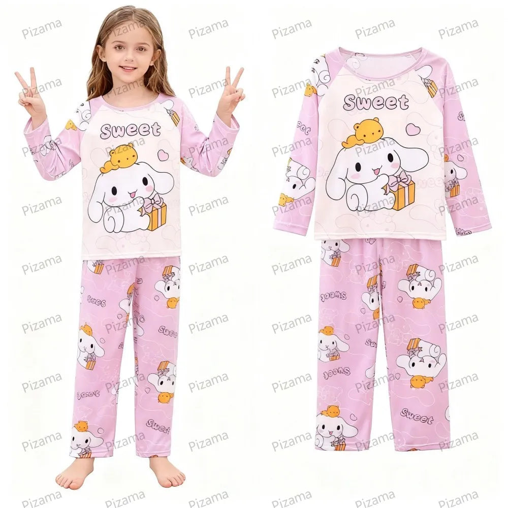 Sanrio Girls Pajamas Sets Full Sleeve Soft Hello Kitty Pyjamas Kids Cinnamoroll Pijamas Sleepwear Kuromi Baby Homewear Pjs