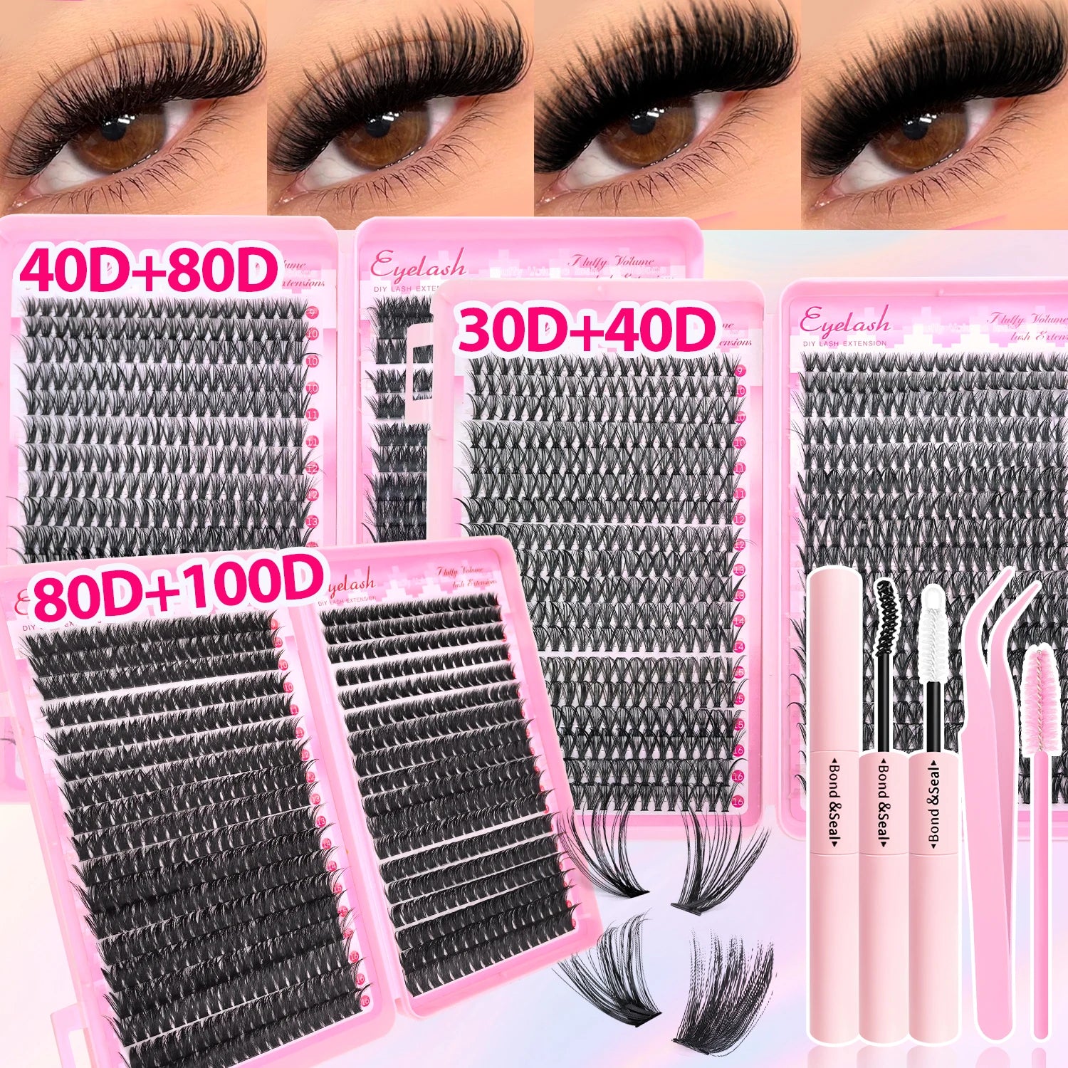 720 Cluster 30-100D Lashes Kit – 3 Sizes, Mix-&-Match Lengths for Custom Volume! Buildable, Fluffy Glam