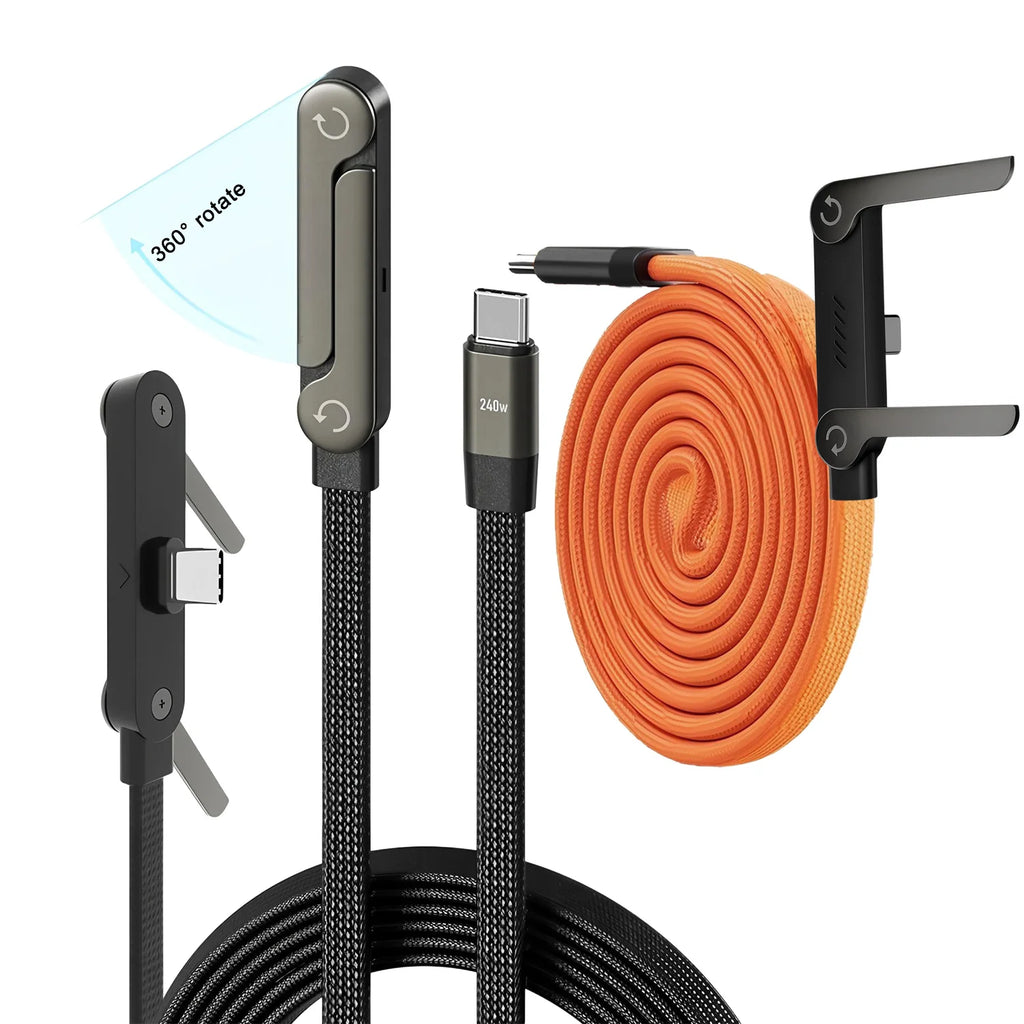 USB Type-C 240W Super Fast Charging Cable 2-in-1 Folding Holder For iPhone 15-17 Android Phone Charger Cable USB To Type-C