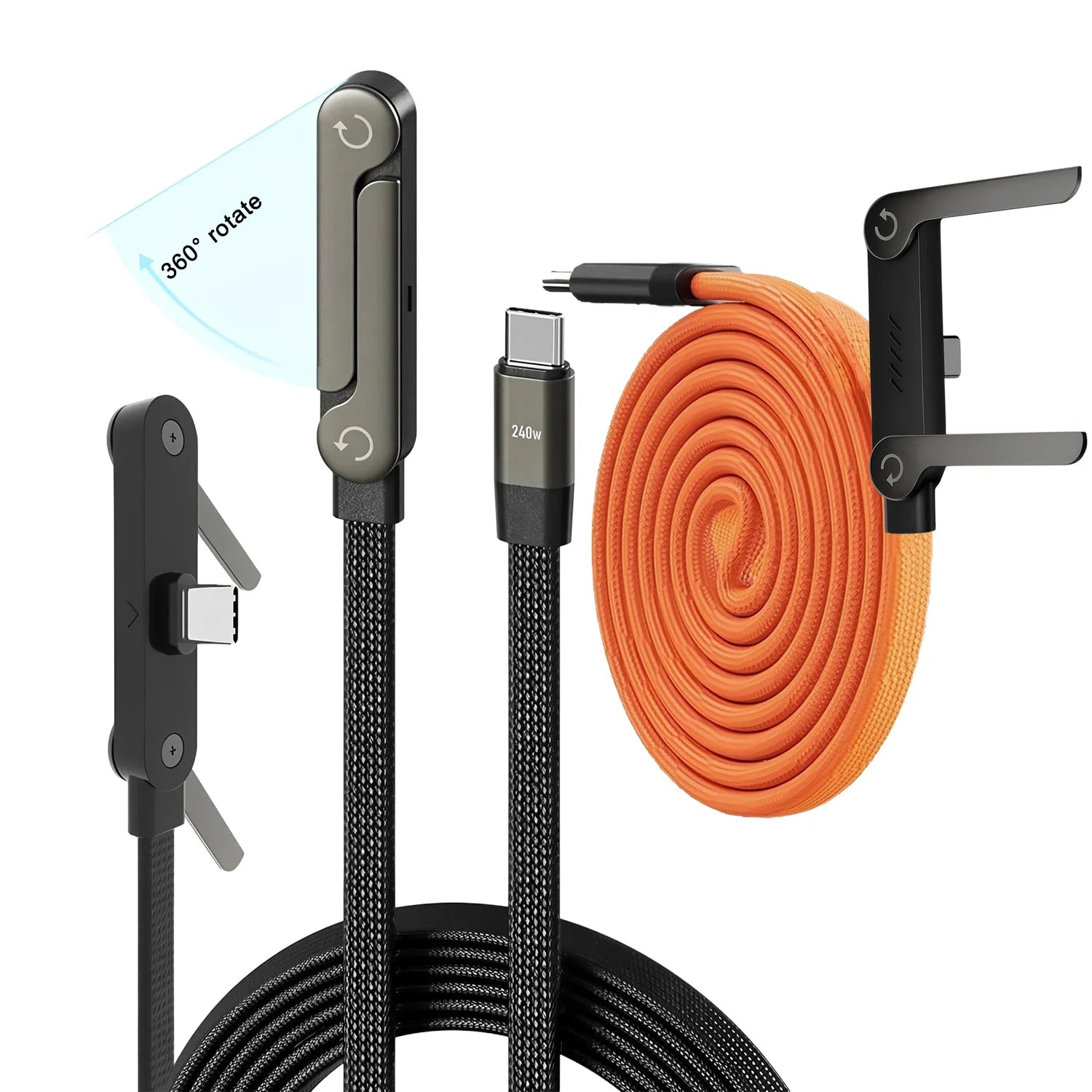 USB Type-C 240W Super Fast Charging Cable 2-in-1 Folding Holder For iPhone 15-17 Android Phone Charger Cable USB To Type-C