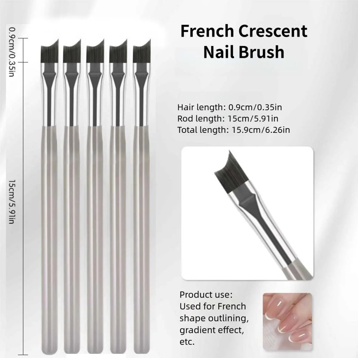 1/5Pcs Professional French Nail Art Brushes Set Half Moon Shape Nail Brush UV Gel Acrylic Painting DIY Manicure Tool