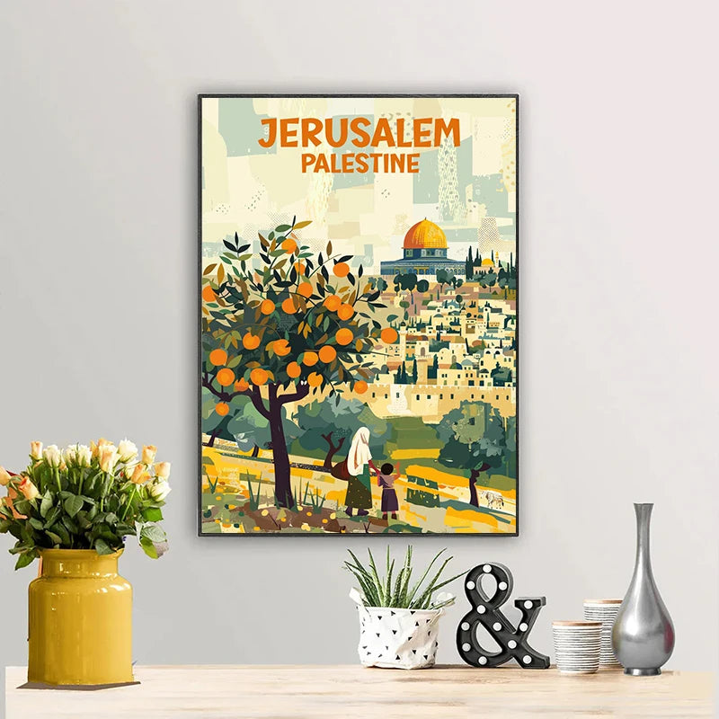 Jerusalem Palestine Travel Poster Religious Shrines Watercolor Prints Canvas Painting Wall Art Pictures Home Living Room Decor
