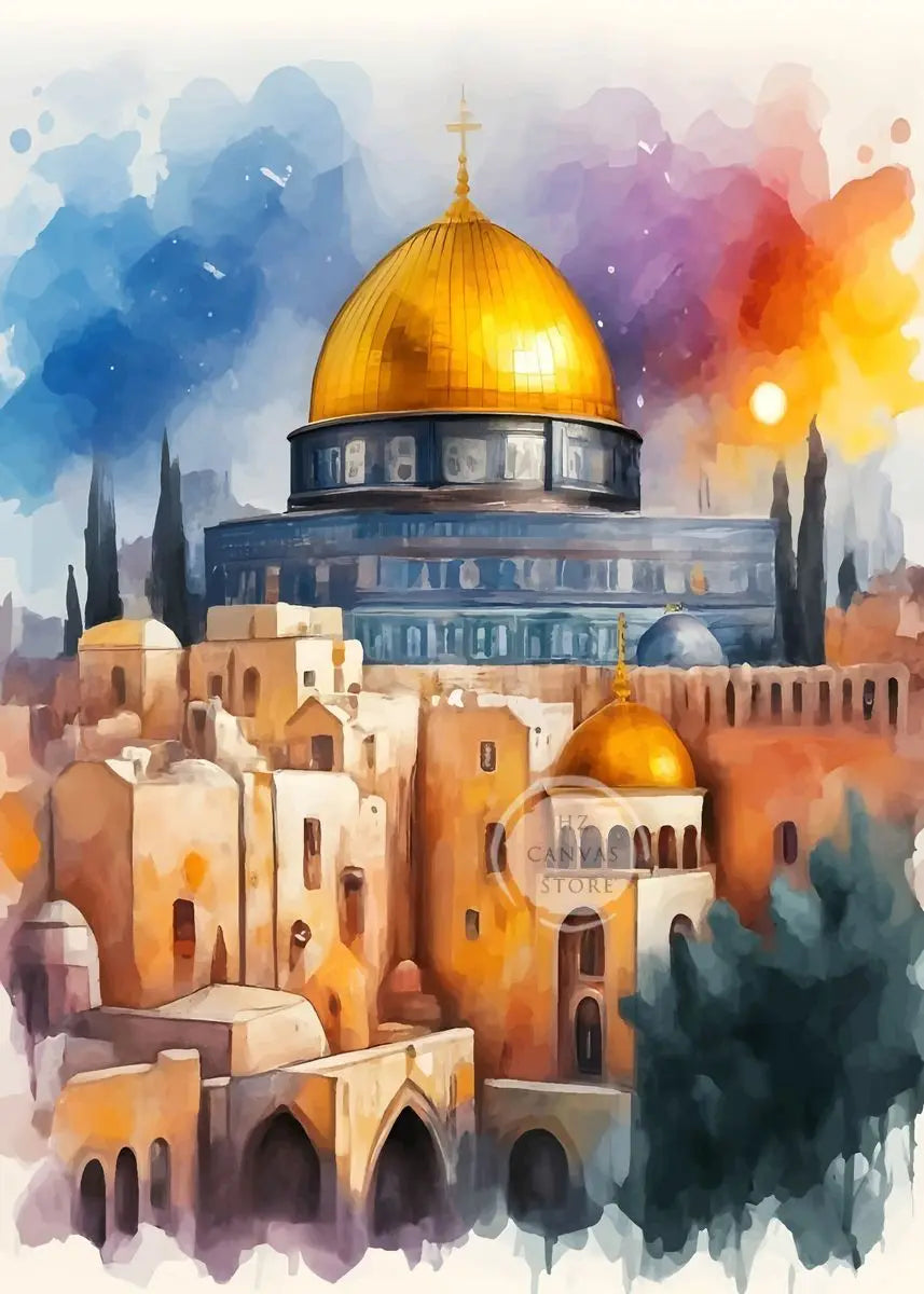 Jerusalem Palestine Travel Poster Religious Shrines Mosque Prints Canvas Painting Wall Art Pictures for Living Room Home Decor