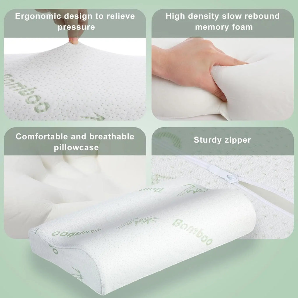 Bed Pillow Rayon Derived from Bamboo Memory Foam Pillow, Sleep Pillow Contoured Orthopedic Pillow Soft Neck Support Breath Pillo