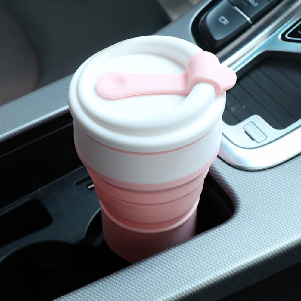 350ML Food-Grade Silicone Folding Cup Portable Travel Mug with Lid Leak Proof Collapsible Reusable for Hot Cold Drinks Outdoor