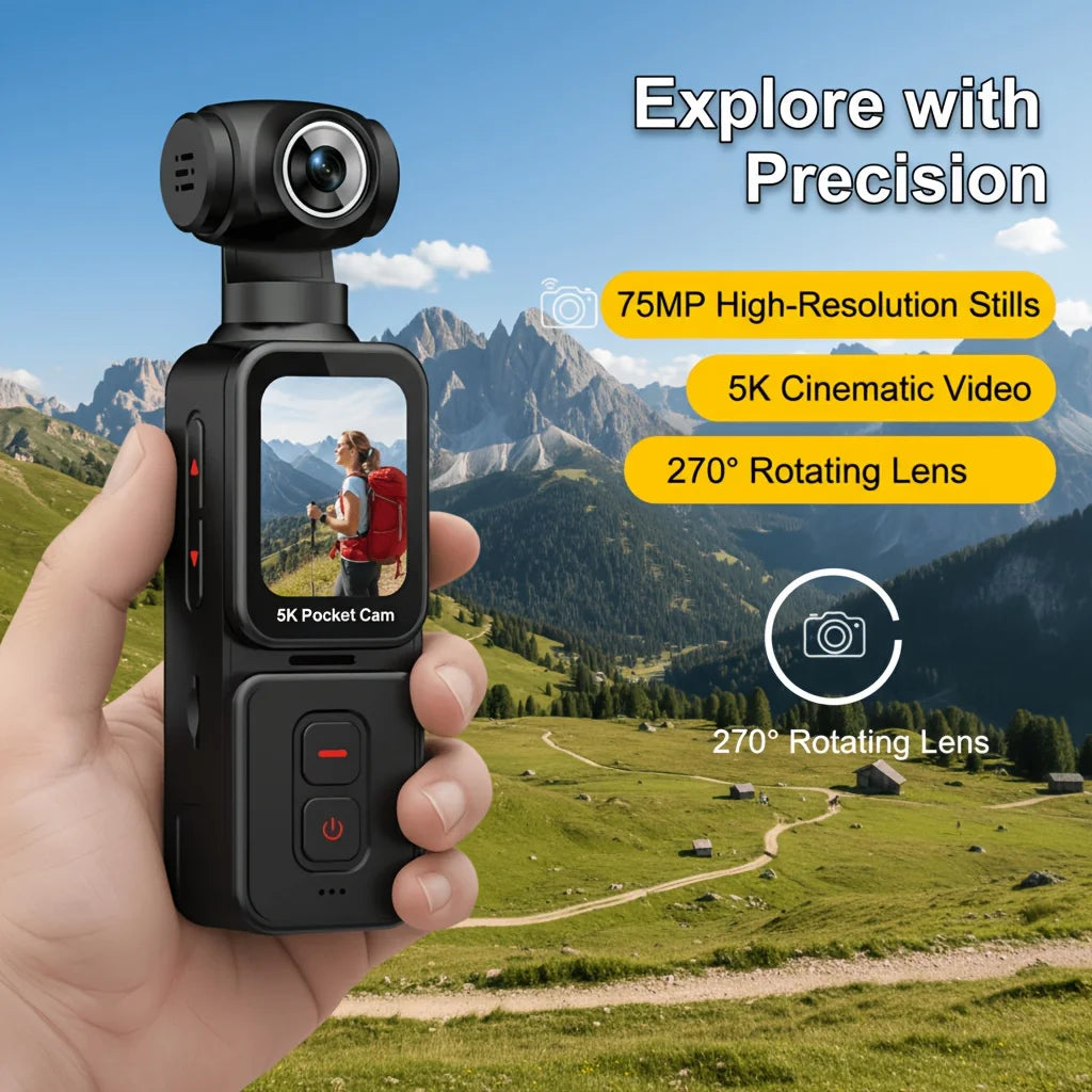 5K Pocket Vlog Camera With 270° Rotatable Lens Smart AI Face
