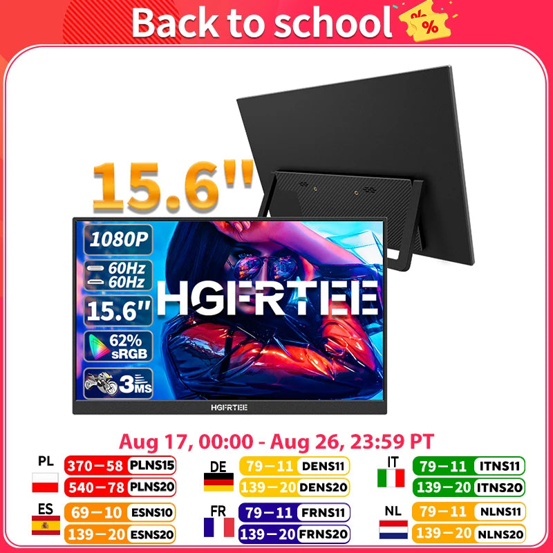 HGFRTEE 15.6 Inch Portable Monitor, FHD-IPS Laptop External Second Screen,