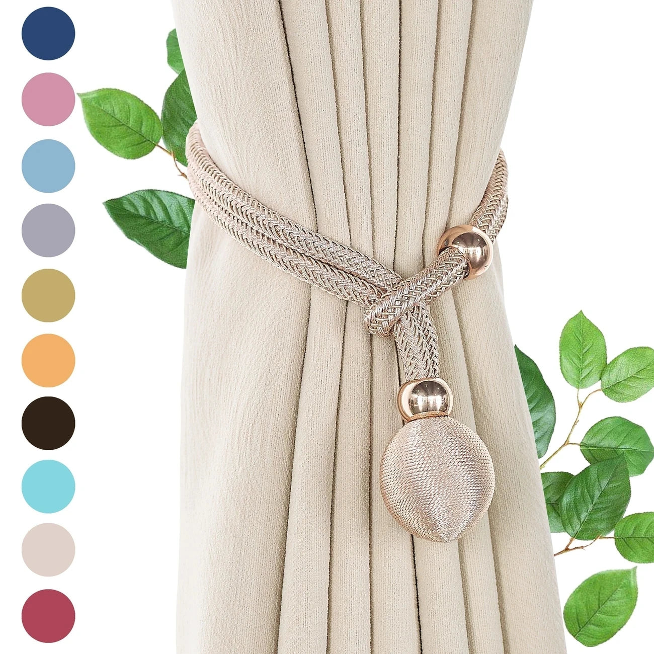 2pcs Pearl Curtain Tiebacks, Curtain Pearl Tiebacks, Decorative Fixings, Rope Curtain Tiebacks No Punch Adjustable Pull-outs