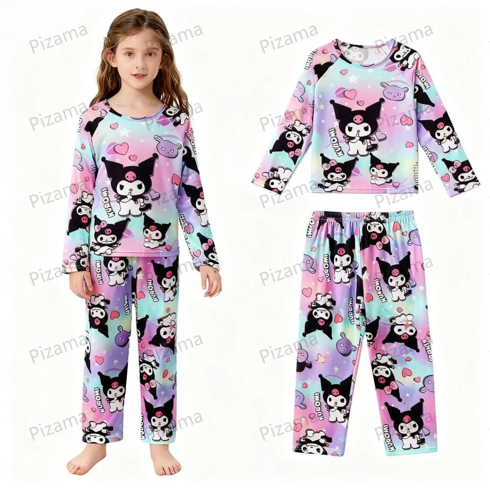 Sanrio Girls Pajamas Sets Full Sleeve Soft Hello Kitty Pyjamas Kids Cinnamoroll Pijamas Sleepwear Kuromi Baby Homewear Pjs