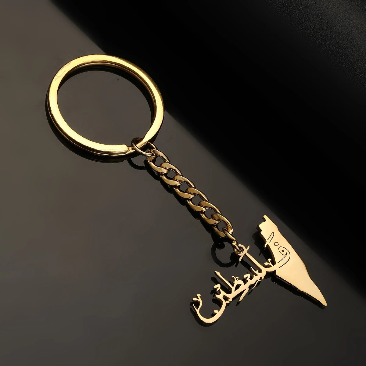 Stainless Steel Palestine in Arabic Map With Flag Keychain Jewelry