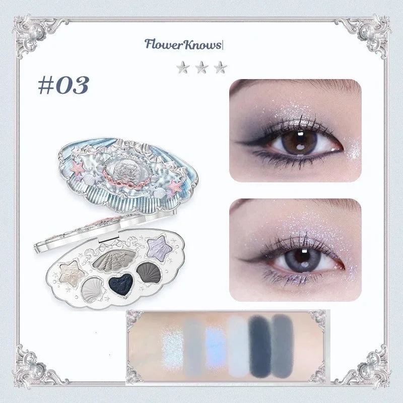 Flower Knows Strawberry Rococo Eyeshadow Pressed Glitter 5 Color Eye Shadow Creamy Texture Natural Bronze Cosmetic Eye Shadows