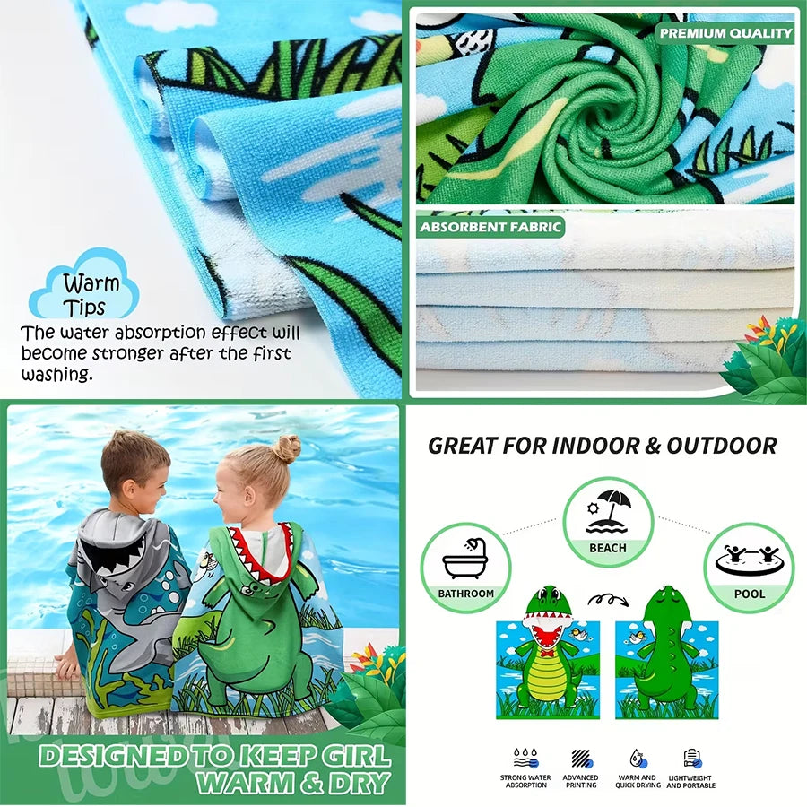 1-Pack of Cute Animal-Themed Polyester Towels for Infants and Children, Absorbent and Quick-Drying Beach Towels, Hooded Poncho Bath Towels, Suitable for Home, Outdoor, and Beach Use, the First Choice for Children's Holiday Gi