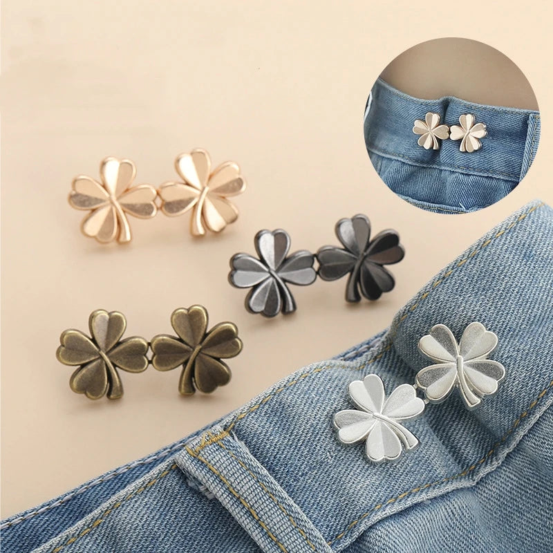 1 Pair Jeans Button Adjustable Clips for Pant Skirts Waist Tightener Buckle