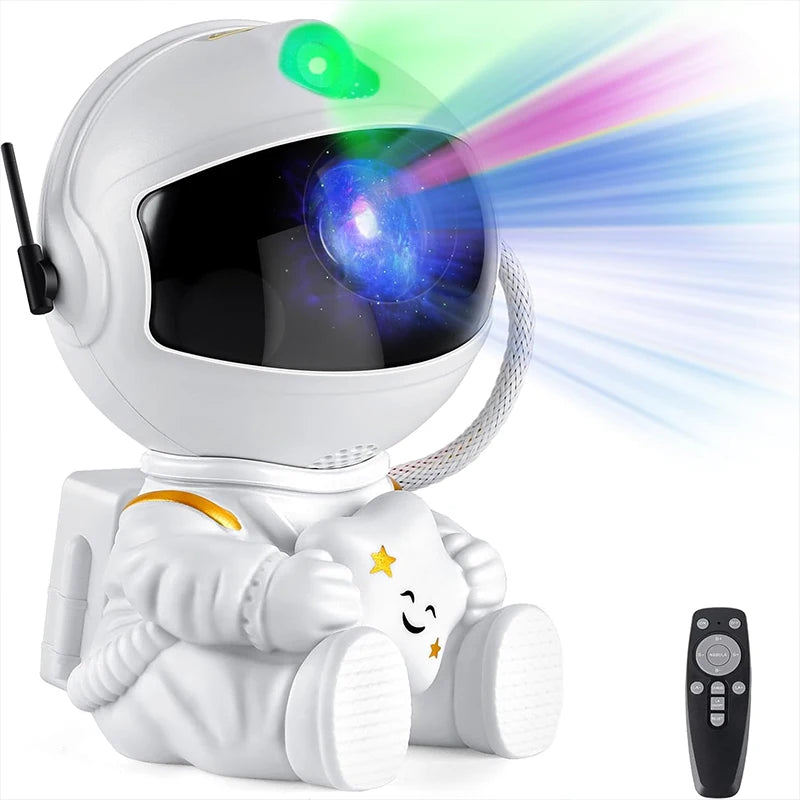 Astronaut Galaxy Projector Night Light White Holding Star,