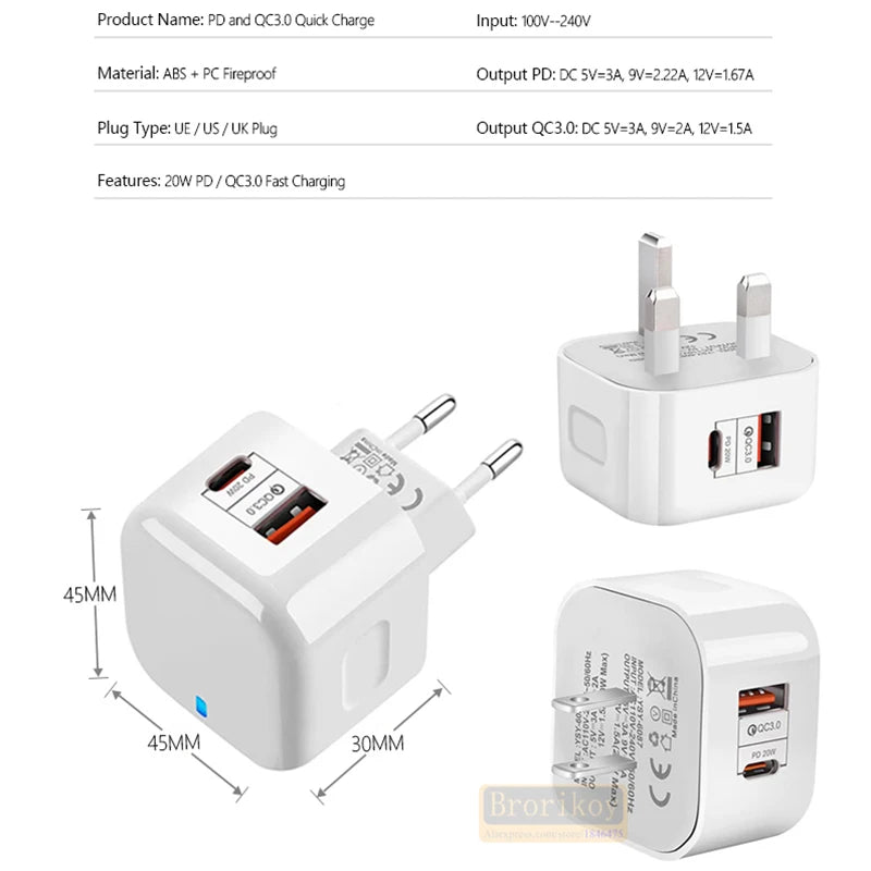 USB C Charger 40W Fast Charger Plug 2 Ports Type C Charger PD Wall Charger Power Adapter for Samsung Xiaomi iPhone 14 13 QC3.0