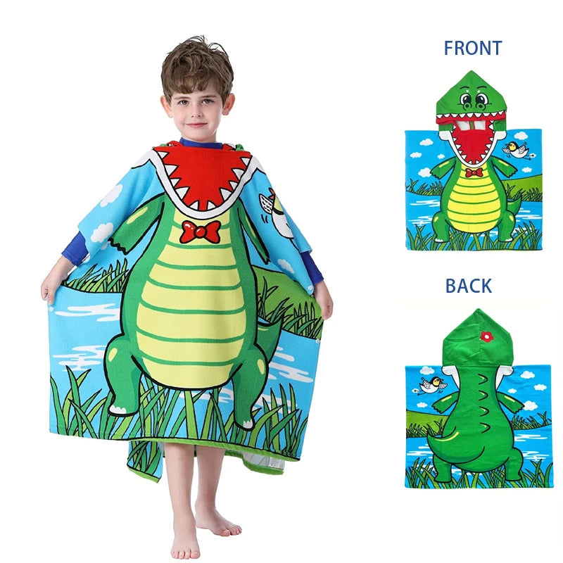 Cartoon Animals Hooded Beach Towel Cute Bath Soft Microfiber For Kids Toddlers Pool Poncho