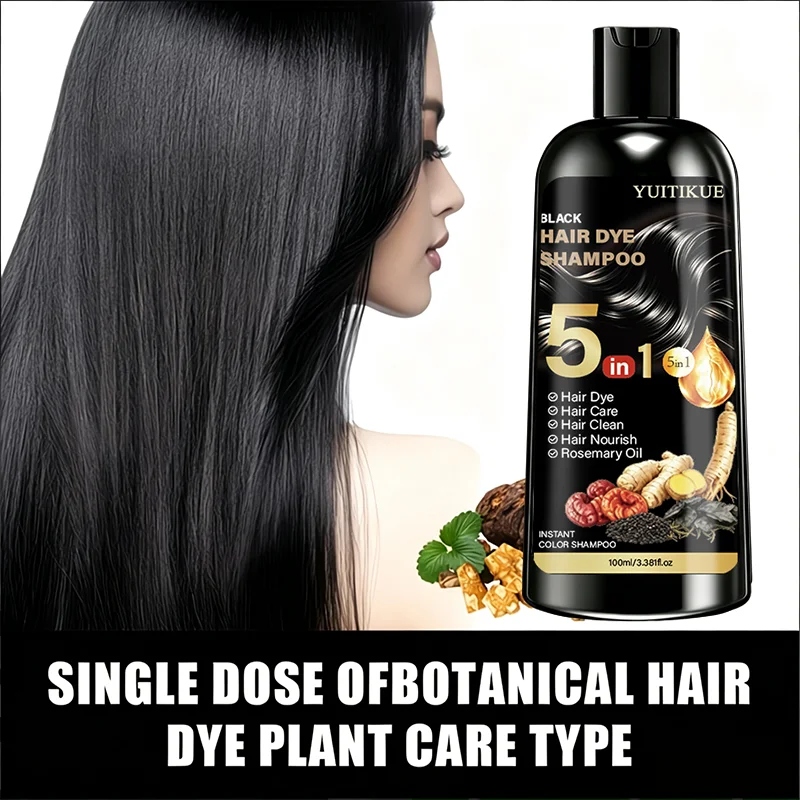 YUITIKUE 5 In 1 Hair Dye Shampoo With Ginseng Rosemary Oil Herbal Nourishing