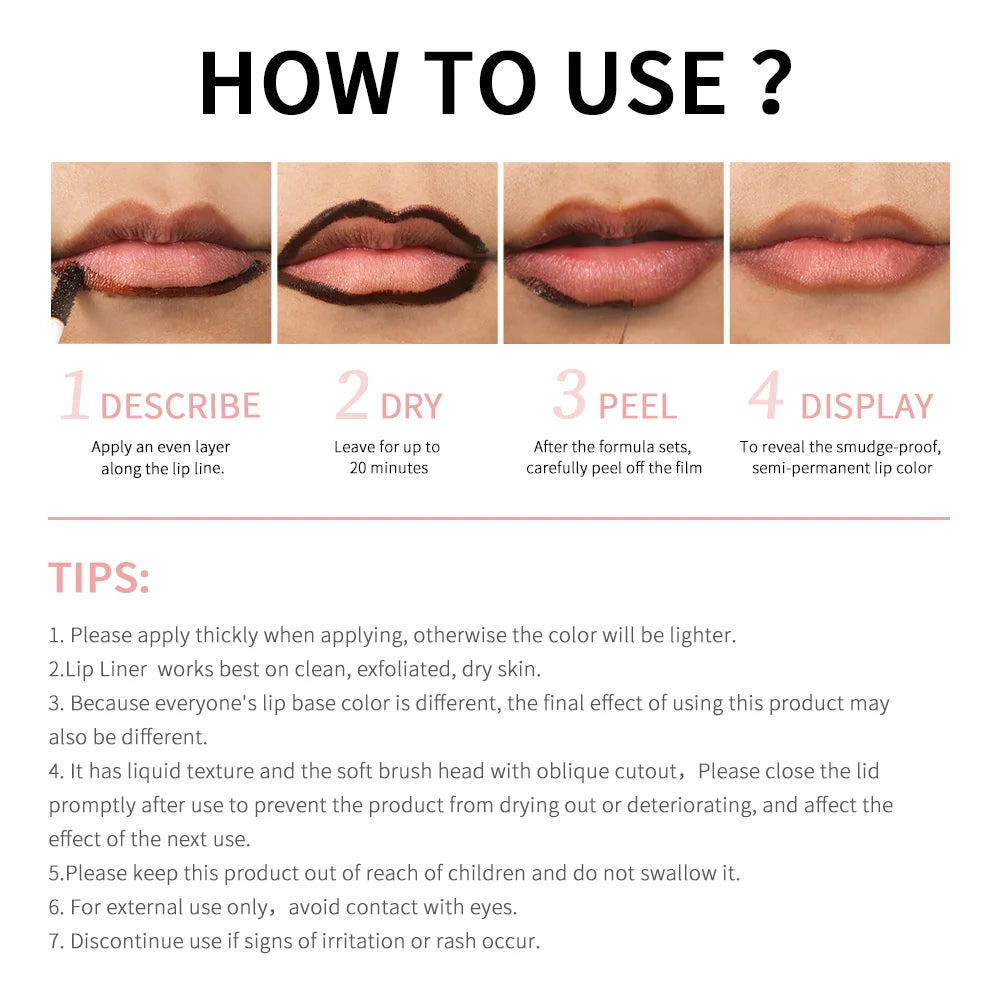 4 Colors Peel Off Lip Liner Waterproof Transfer-proof Lipstic Tattoo Waterproof