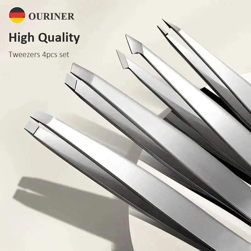 4 Pcs Stainless Steel Eyebrow Forceps Professional, Beauty Tool Set For Facial Hair