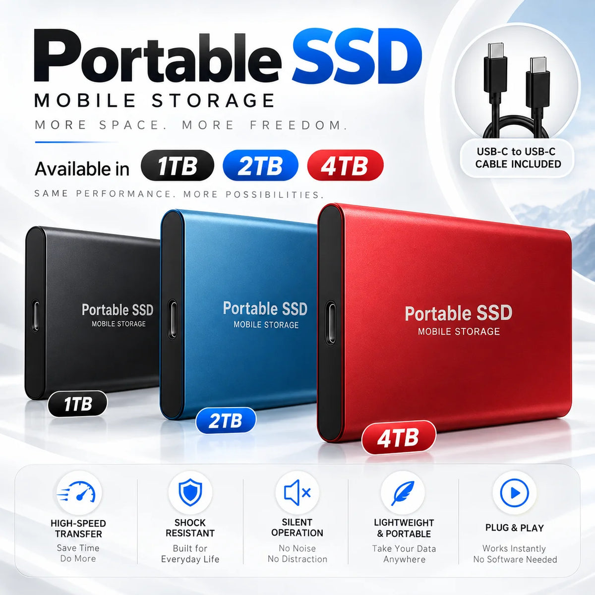 Portable External Hard Drive 1TB 2TB Slim Body Mobile Hard Disk