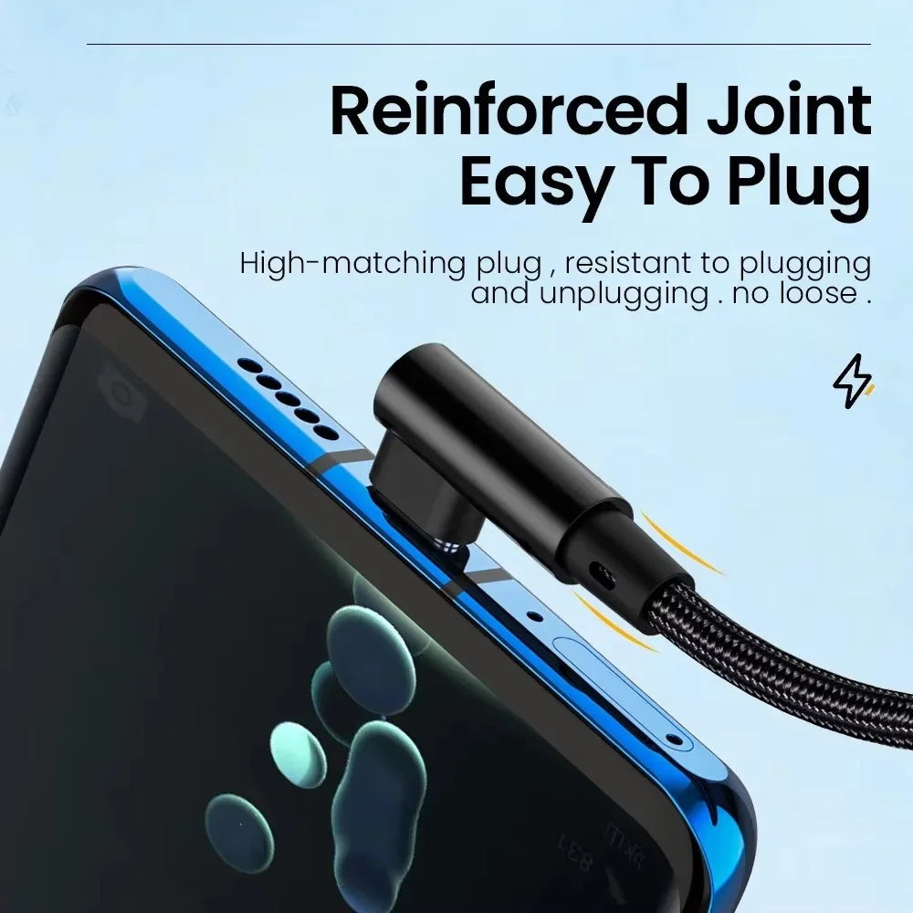 6A 66W 90 Degree Elbow USB A TO USB C Cable Fast Charging