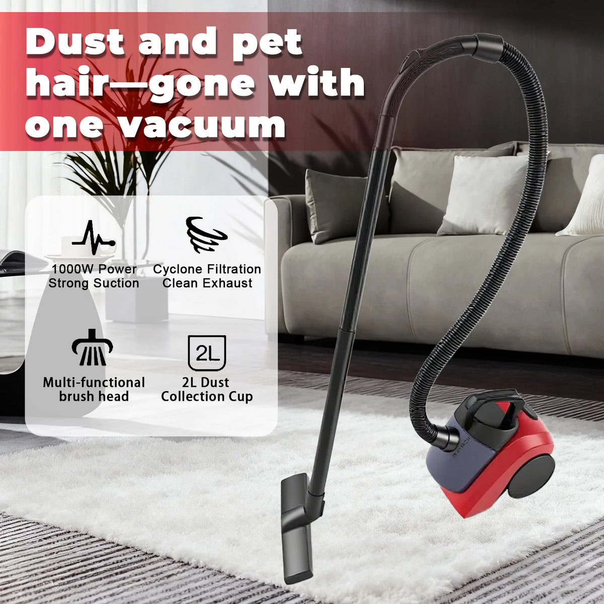 1000W Canister Vacuum Cleaner Bagless Household