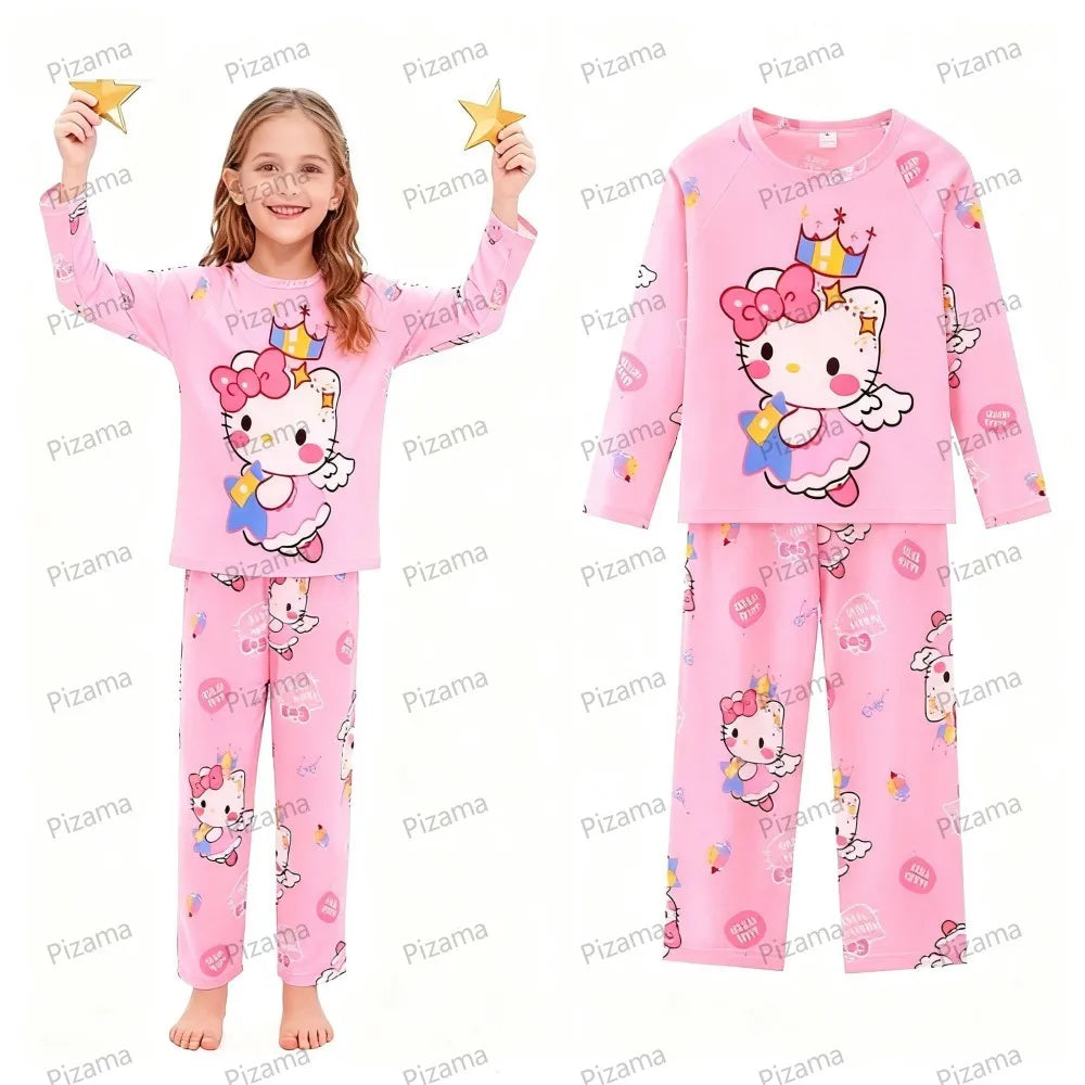 Sanrio Girls Pajamas Sets Full Sleeve Soft Hello Kitty Pyjamas Kids Cinnamoroll Pijamas Sleepwear Kuromi Baby Homewear Pjs