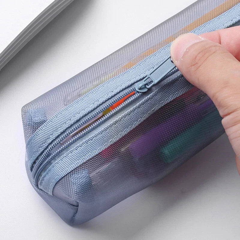 1Pcs  Mesh Pencil Case Transparent Pens Pouch Cute Simple Aesthetic