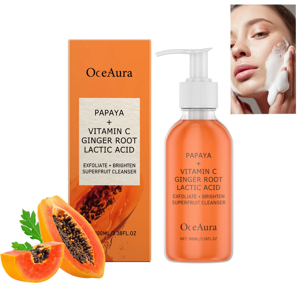 Papaya & Vitamin C Face Wash Gentle Exfoliating Brightening & Even Skin Tone Moisturizing Facial Cleanser for Soft Smooth Skin