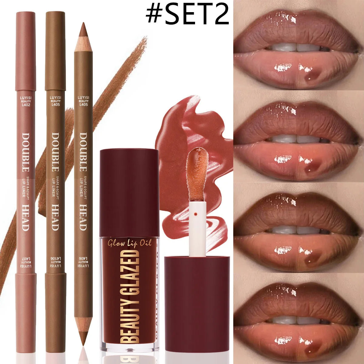3pcs/Set Lip Makeup Set,2pcs Matte Dual-Color Lip Liner+1pc Moisturizing