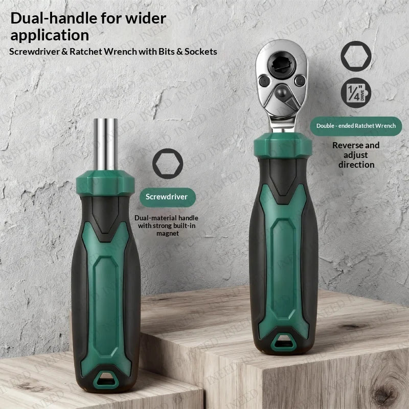 1/4" Drive Quick-Release 40 in 1 Ratchet Socket Bit Set Cr-V Steel Phillips/Slotted Screwdrivers for Repair & Hand Tools