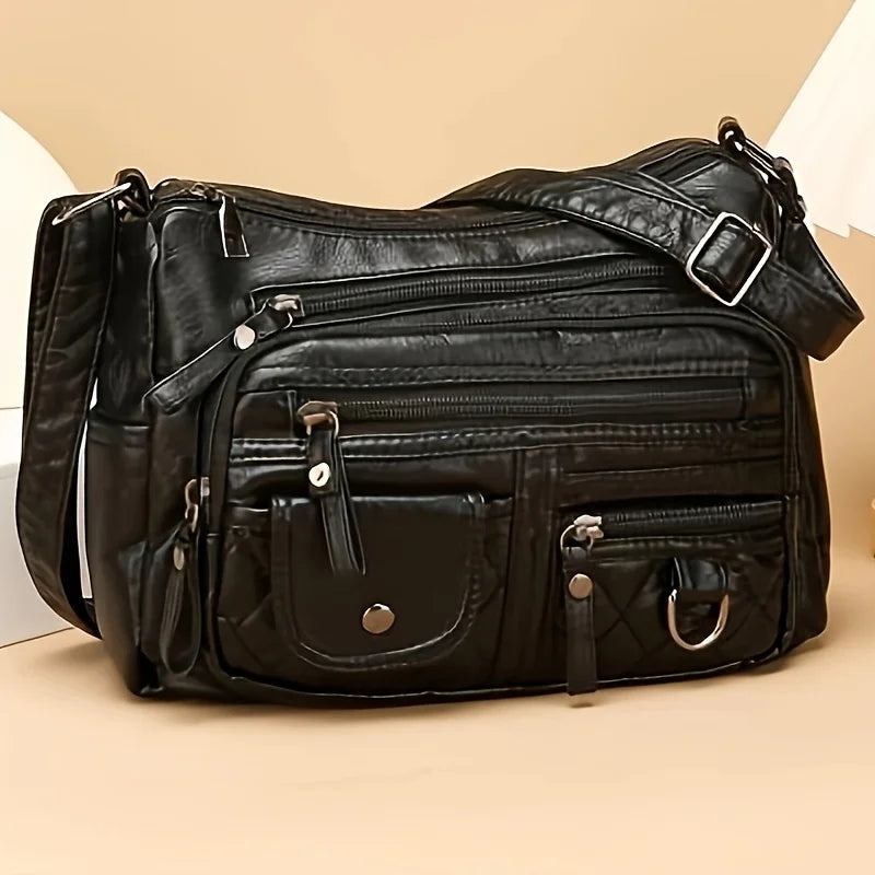 Vintage Women's Leather Crossbody Bags, Multi-layer Large Capacity Shoulder Bag, Suitable for Commuting and Travel Occasions