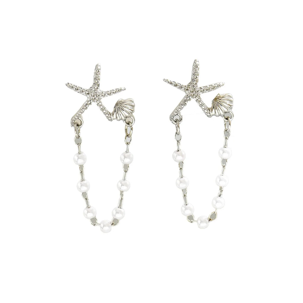 2026 Trendy Gold Color Starfish Stud Earrings for Women Small Star Imitation Pearl Pendant Earring Summer Beach Daily Jewelry