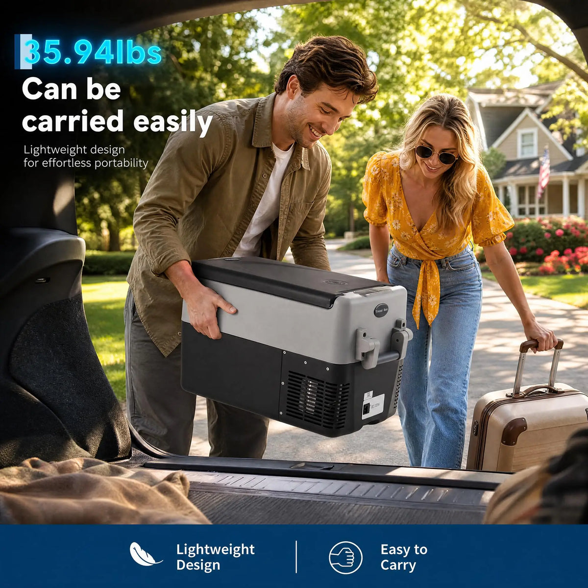 Portable Car Refrigerator 53QT Dual Zone 12V Fridge Freezer With App Control 12/24V DC And 110-240V AC