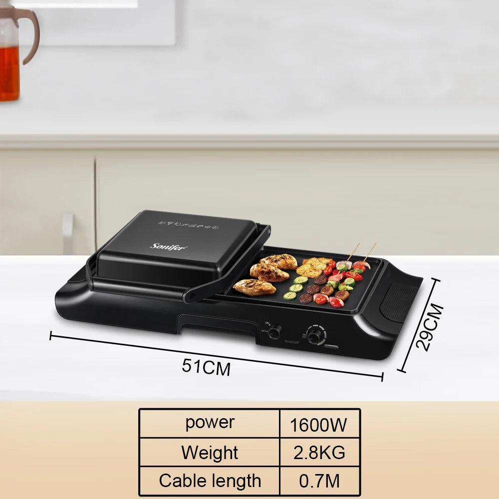 Electric Grill Sonifer SF-6131 1600W Dual Plate BBQ Grill