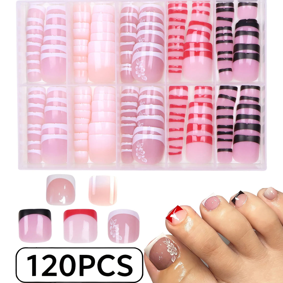 120pcs Pressed French Edge Almond False Nail Acrylic Reusable False Finger Acrylic False Nail Date And Daily Wear