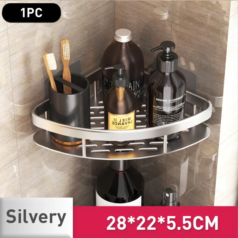 Punch Free Wall Mounted Bathroom Shelf No Drill Shower Shelf Kitchen Storage Organizer Shampoo Rack Makeup Storage Organizer