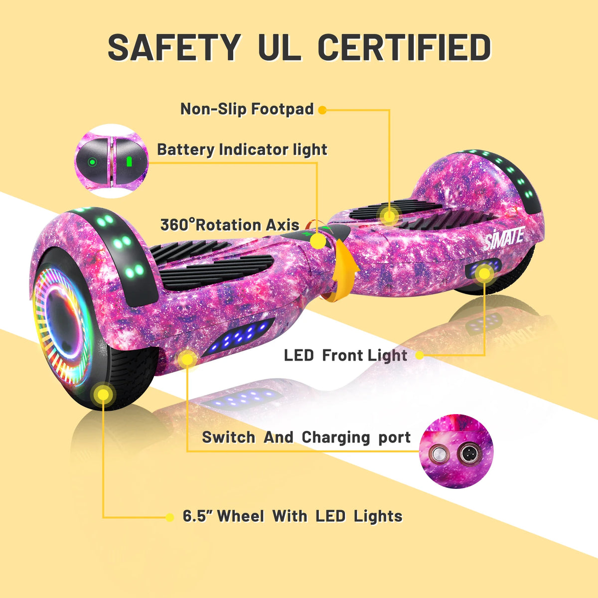 SIMATE P6 Hoverboard, 6.5" Self Balancing Scooter