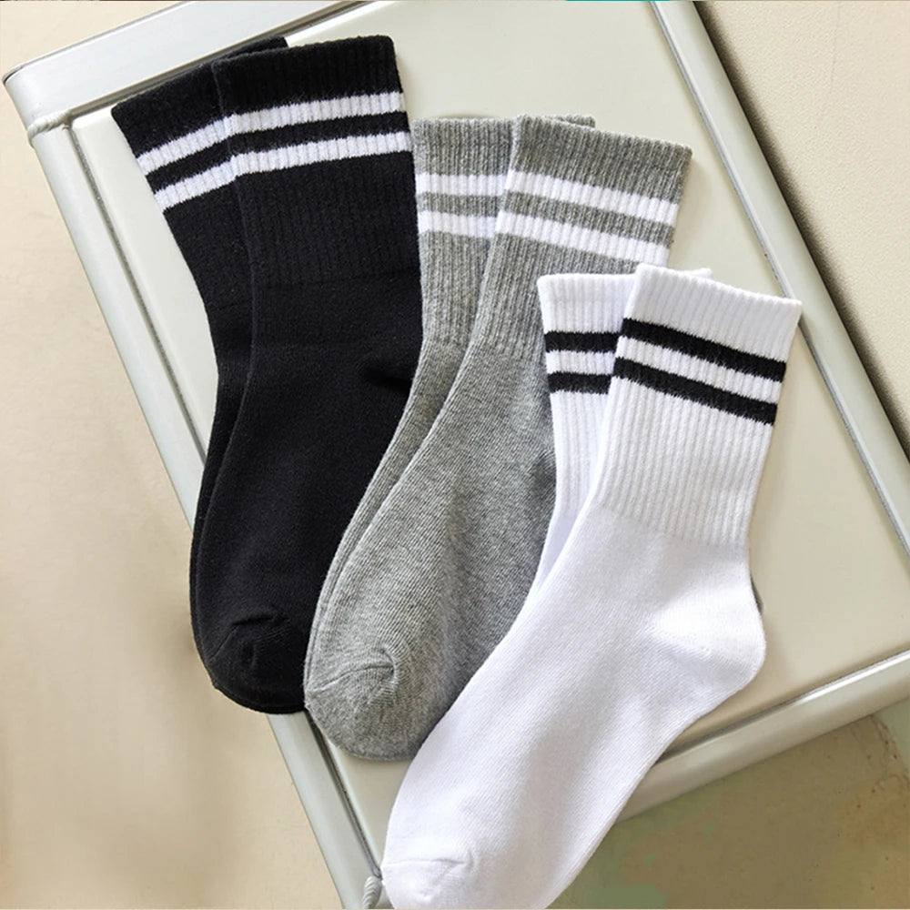 1/10/20 Pairs Unisex Striped Crew Socks Soft Breathable