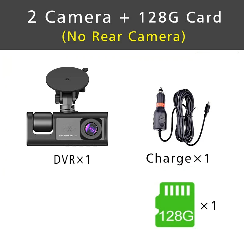 3 Channel Dash Cam HD 1080P 3-Lens Inside Vehicle  Car DVR Three Way Camera DVRs Recorder