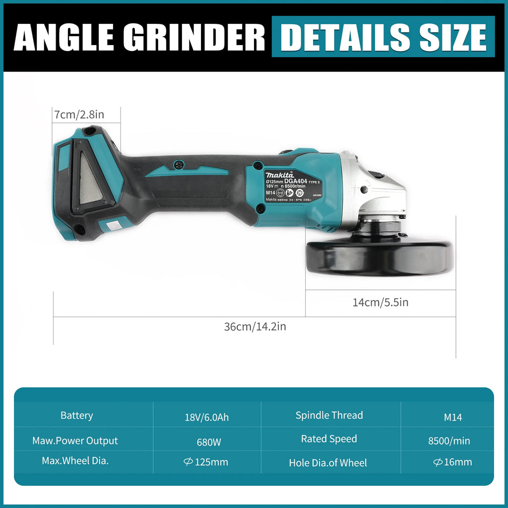 NEW 2026 Makita DGA404 125mm Variable Speed Grinder, 18V Universal Battery, Brushless Cordless Design for Home & Workshop Repair
