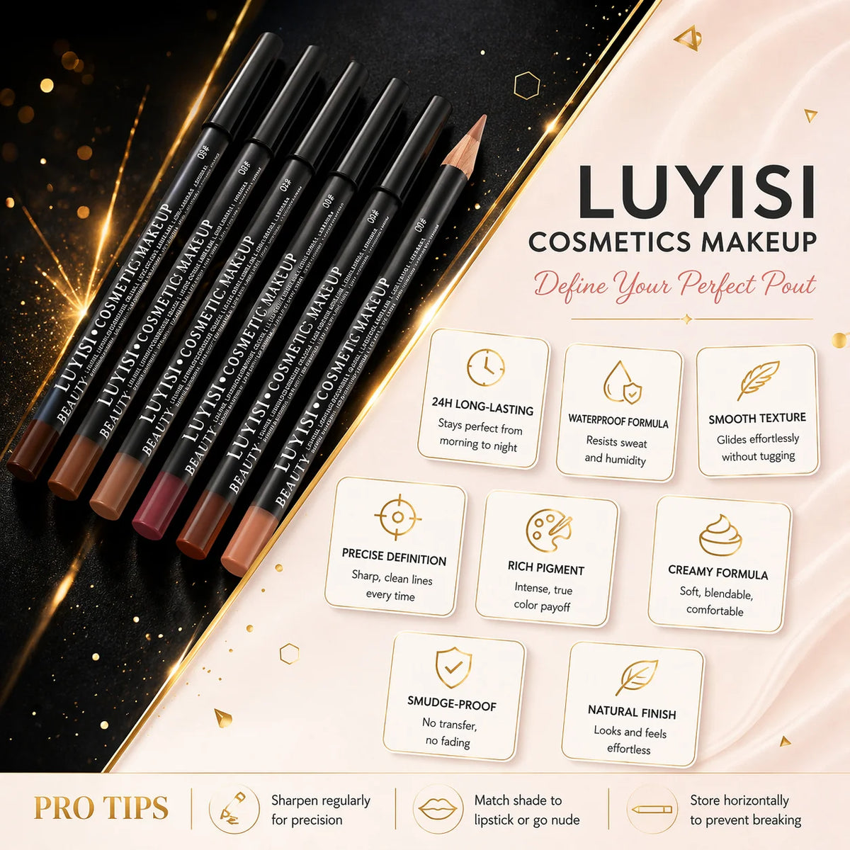 4 Pcs Matte Lip Liner Pencil Set, Waterproof Long Lasting Smudge Proof Lip Liners