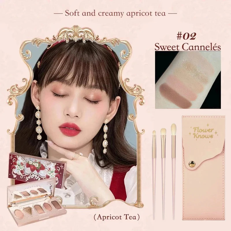 Flower Knows Strawberry Rococo Eyeshadow Pressed Glitter 5 Color Eye Shadow Creamy Texture Natural Bronze Cosmetic Eye Shadows