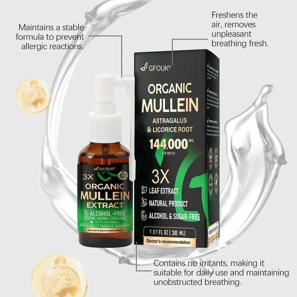 GFOUK Mullein Extract Spray 144000MG Organic Mullein With Astragalus Licorice Root Sugar Free Natural Respiratory Support Spray