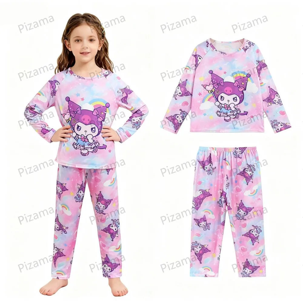 Sanrio Girls Pajamas Sets Full Sleeve Soft Hello Kitty Pyjamas Kids Cinnamoroll Pijamas Sleepwear Kuromi Baby Homewear Pjs