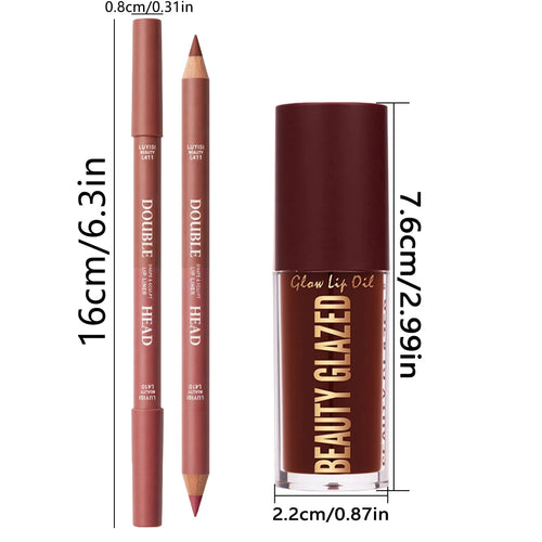 3pcs/Set Lip Makeup Set,2pcs Matte Dual-Color Lip Liner+1pc Moisturizing